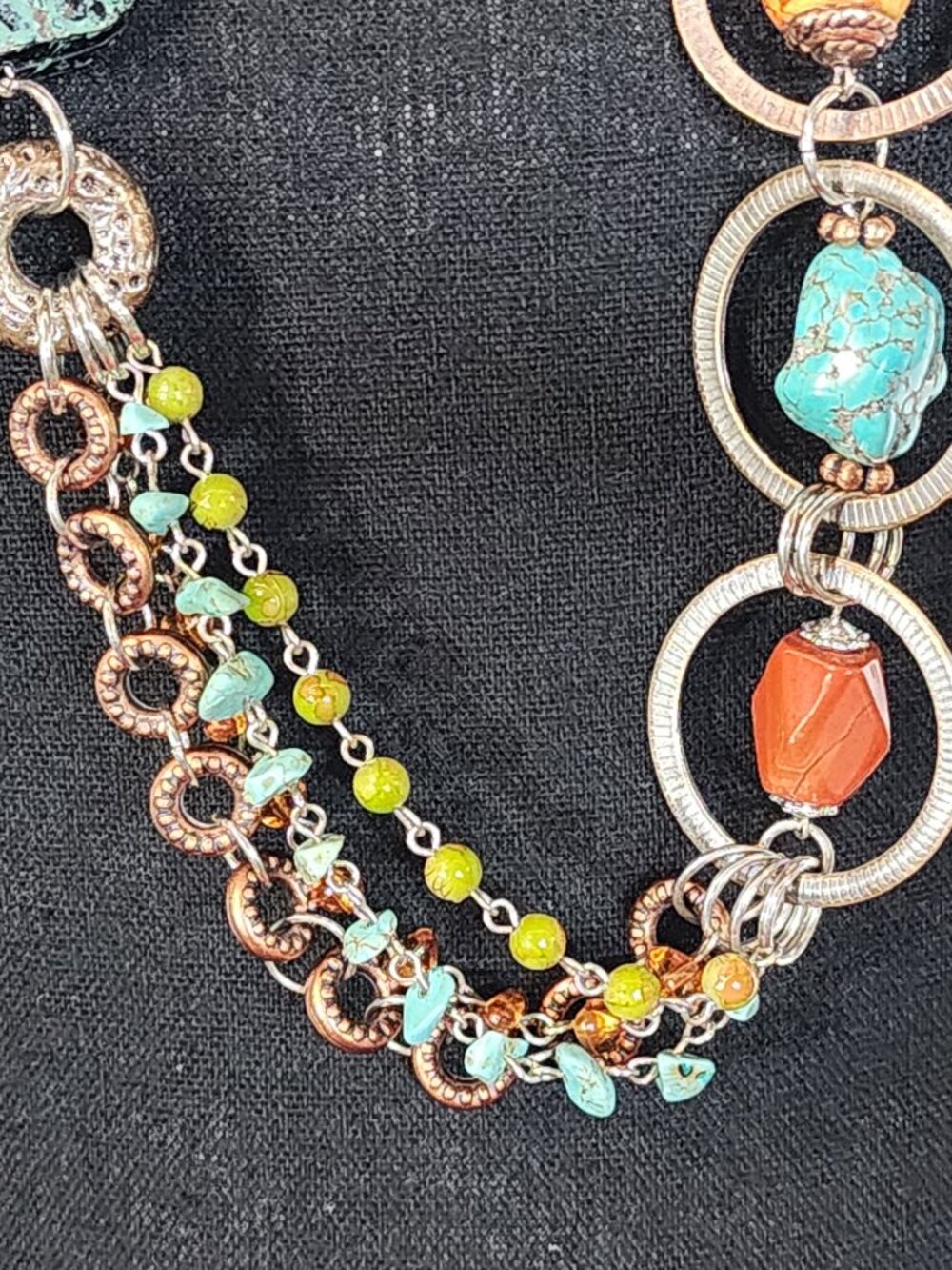 Chico's Multi Stone Multi Metal Circles 36" w/Extender Turquoise Copper Necklace - Picture 6 of 16